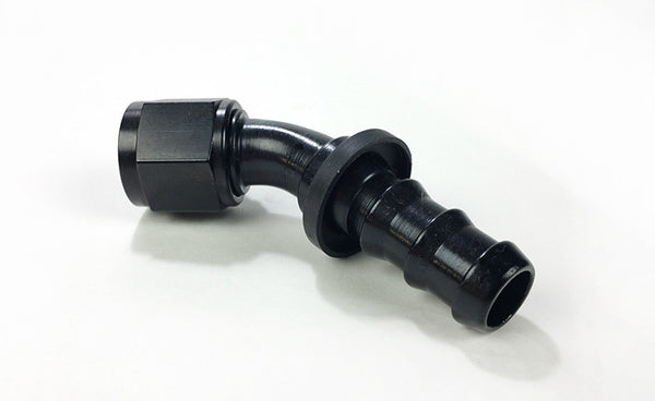 Squirrelly Performance Push-Lock Fitting | -6an | 45 Degree | Black