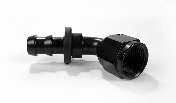Squirrelly Performance Push-Lock Fitting | -8an | 180 Degree | Black
